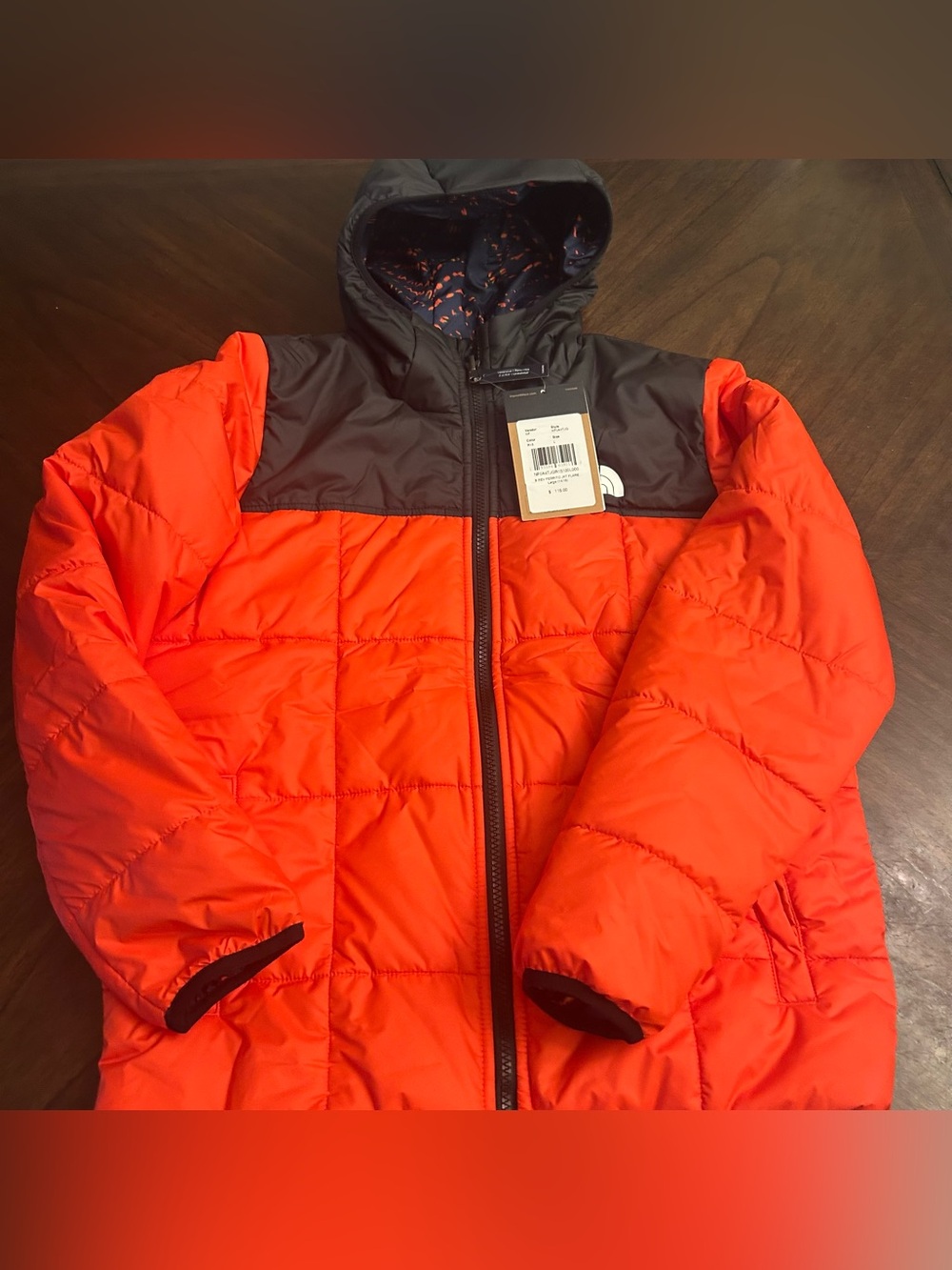 The North Face Boy's Reversible Perrito Jacket Red Black Hooded Fleece New Large
